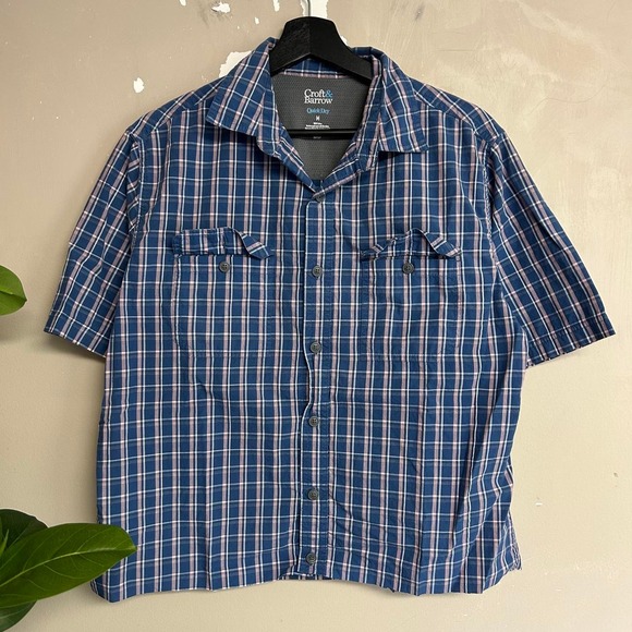 croft & barrow Other - Croft & Barrow Mens Blue Checkered Cropped Short Sleeve Button Up Shirt M